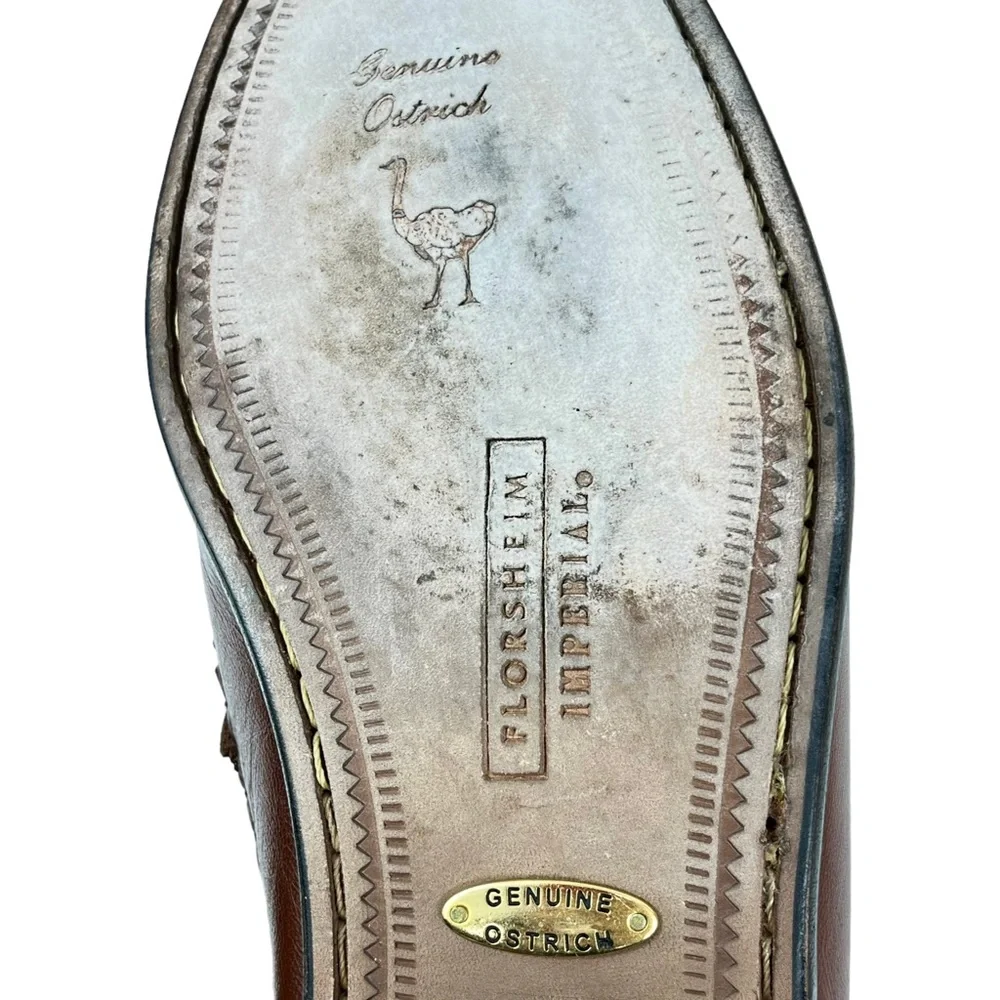 Florsheim Imperial Mens 8D Cognac Full Quill Ostrich Leather‎ Horse Bit Loafer